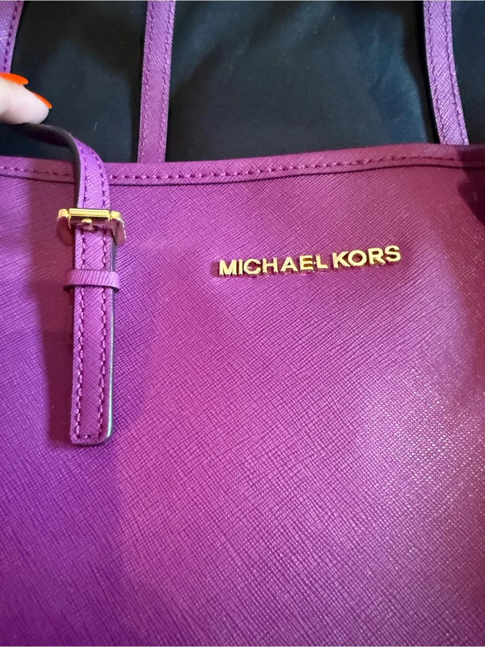 Michael Kors Magenta Saffiano Leather Tote with Gold Hardware